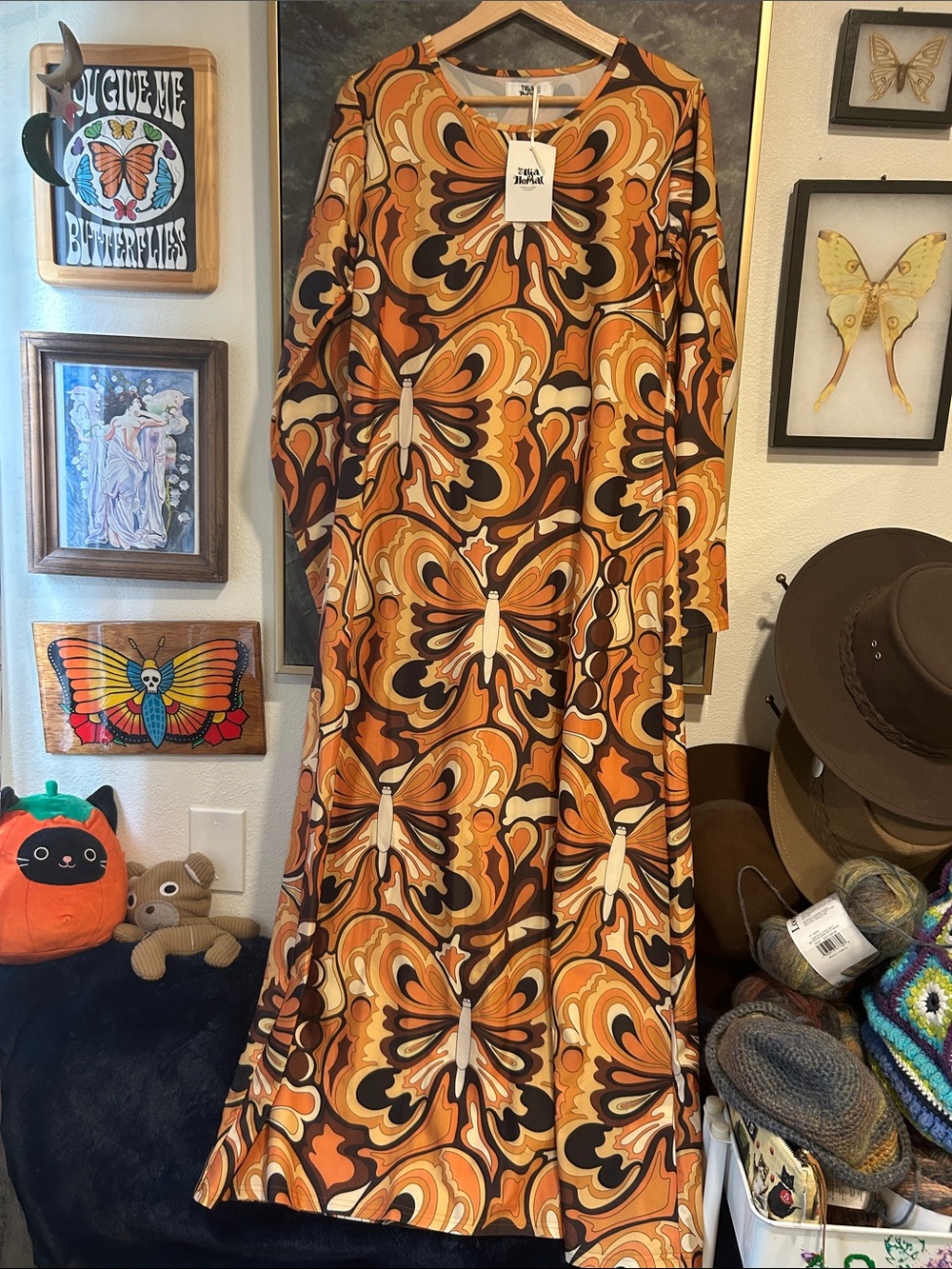 Retro Orange butterfly Maxi Dress